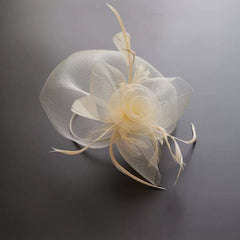  Showlu Fashion Store Beige White Elegant Vintage Mesh Dinner Party Billycock Headdress