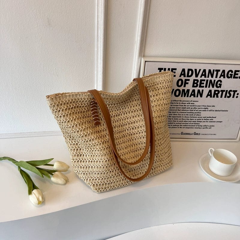  Showlu Fashion Store Beige White Women's Bag Spring and Summer Simplicity All-Match Super Hot Straw Woven Bag