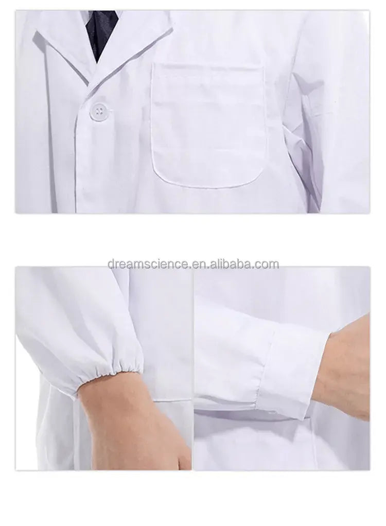 Unisex Showlu medical lab coat with custom logo, ideal for hospital doctors and nurses, professional healthcare uniform.