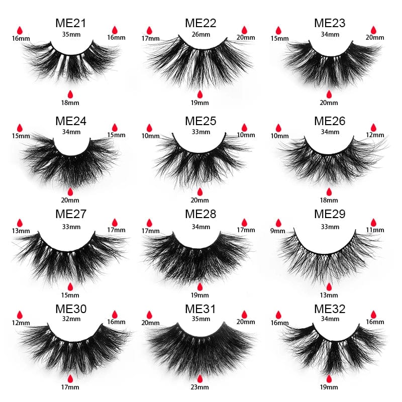 Showlu Fashion 25mm 3D mink fur eyelashes, handmade long curled false lashes with natural volume and dramatic length.