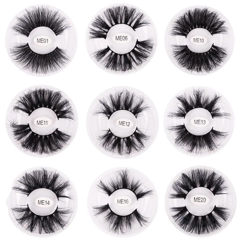 Showlu Fashion 25mm 3D Mink Fur Eyelashes, handmade long curled false eyelashes with natural lash design.