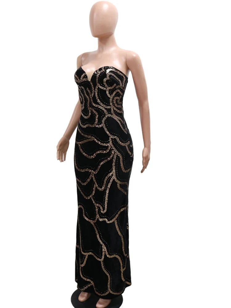 SHOWLU FASHION STORE Beyprern Gorgeous Black Sequin Spaghetti Strap Backless Long Evening Dress Elegant Seuqins Velvet Party DressCelebrities Outfits