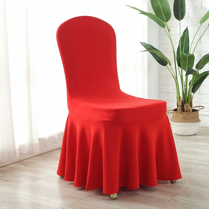  Showlu Fashion Store Big red air layer Sun skirt chair cover Thickened Air Layer Conference Hotel White Banquet Elastic Chair Cover Hotel Dedicated for Home Use and Restaurants Chair Cover One-Piece