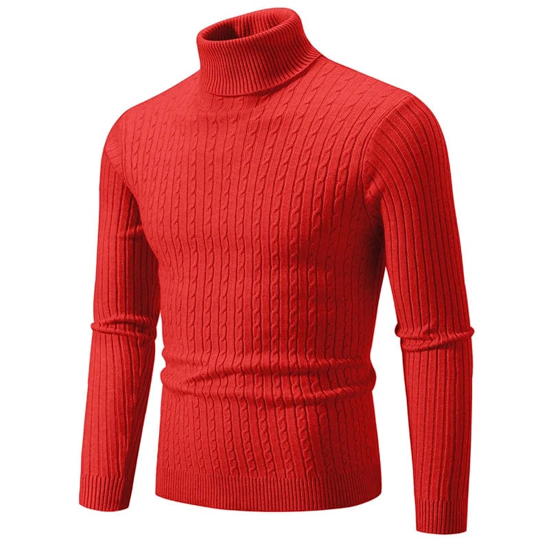 SHOWLU FASHION STORE Bigred / Asian M(45-60Kg) New Men's High Neck Sweater Solid Color Pullover Knitted Warm Casual Turtleneck Sweatwear Woolen Mens Winter Outdoor Tops