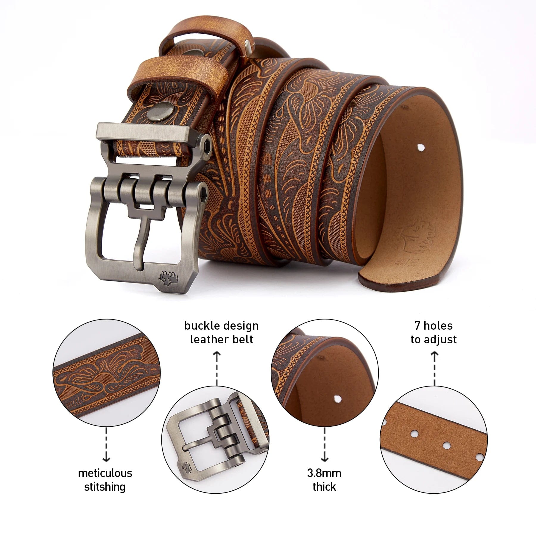 SHOWLU FASHION STORE BISON DENIM Vintage Genuine Leather Men Belt High Quality Waist Strap Luxury Pin Buckle Male Best Gift Casual Belts for Jeans