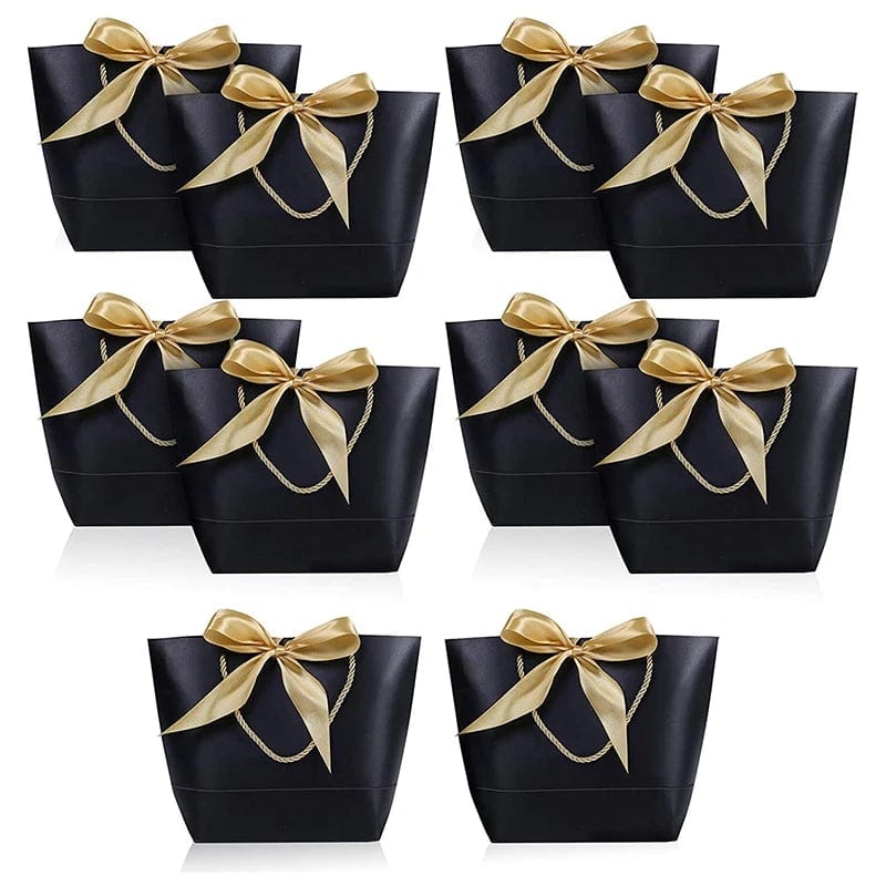 SHOWLU FASHION STORE Black 10 Pcs Gift Bag with Handle Paper Party Favor Bag Present Wrap Snack Bag with Bow Ribbon Present Favor Bags