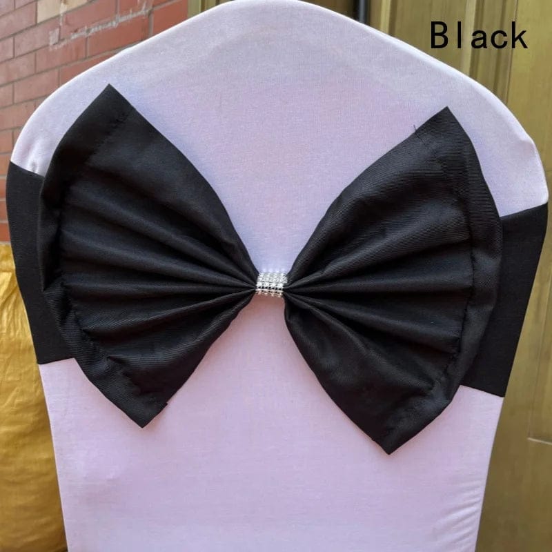 Showlu Fashion Store Black / 10PCS 50/30/10pc/Lot Bow Chair Sashes Band For Wedding Party Birthday Banquet Spandex Stretch Blend Chair Bow Tie Band Belt Ties Cover