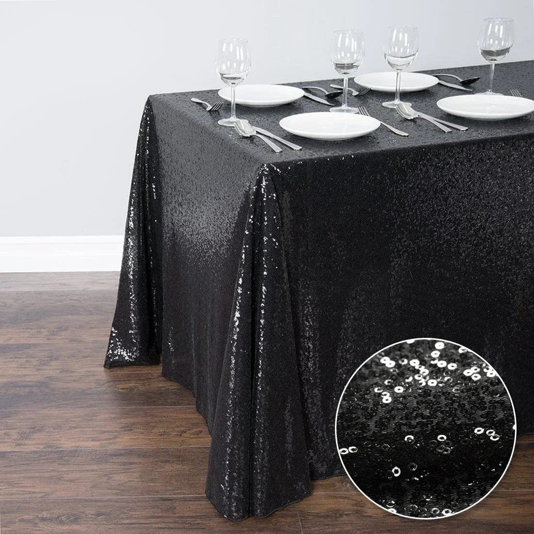  Showlu Fashion Store black / 120x180cm-47x71in Glitter Sequin Table Cloth Rectangular Table Cover Rose Gold Tablecloth For Wedding Birthday Party Home Decoration Custom Size