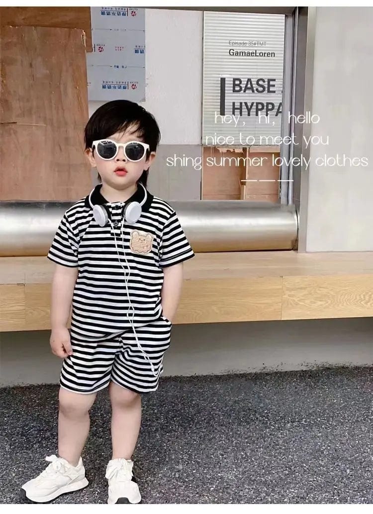 Showlu Fashion Store Black / 12M Baby boys clothes short sleeve suit suitable for children aged 0-5 Little girls clothing Fashion Stripe pattern suits kids cloth