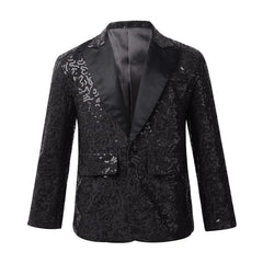  Showlu Fashion Store Black / 14 Kids Boys Stylish Sequins Suit Lapel One Button Jacket Coat Wedding Banquet Party Modern Jazz Dancing Performance Blazer Tuxedo