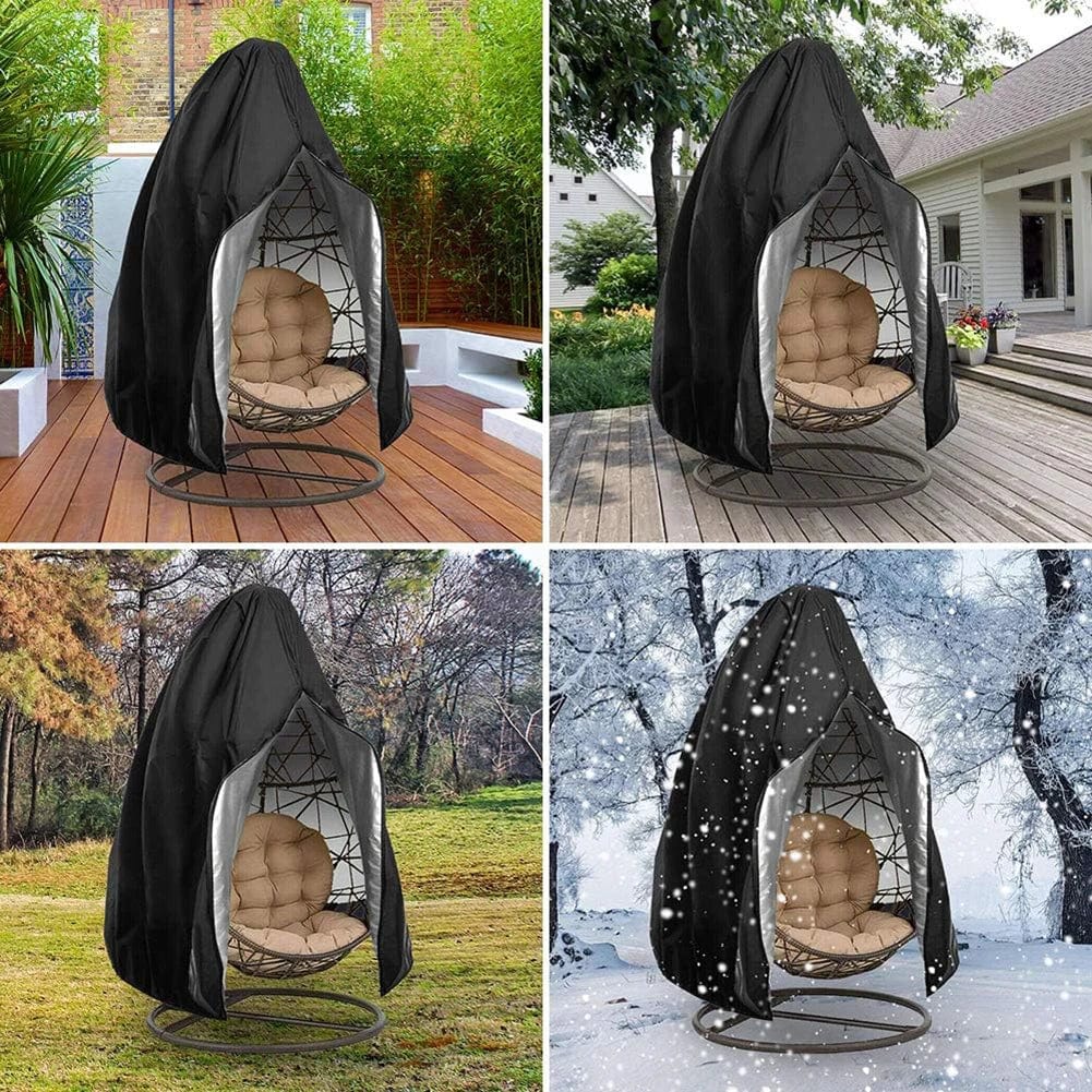 Showlu Fashion Store Black 210D 210D Patio Hanging Egg Chair Cover Waterproof Wind-Proof Swing Egg Chair Cover With Zipper Buckle for Outdoor Wicker Single Seat