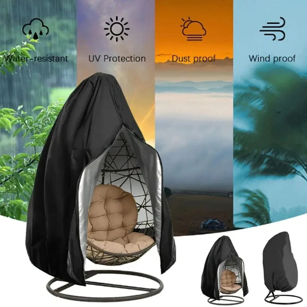 Showlu Fashion Store Black 210D 210D Patio Hanging Egg Chair Cover Waterproof Wind-Proof Swing Egg Chair Cover With Zipper Buckle for Outdoor Wicker Single Seat