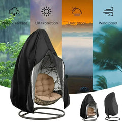 Showlu Fashion Store Black 210D 210D Patio Hanging Egg Chair Cover Waterproof Wind-Proof Swing Egg Chair Cover With Zipper Buckle for Outdoor Wicker Single Seat