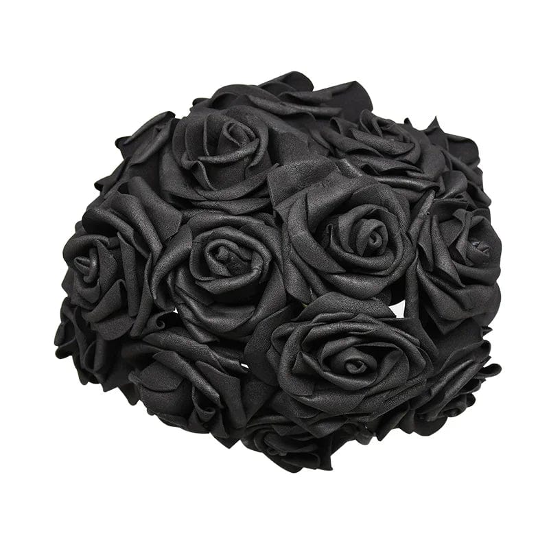 Showlu Fashion Store Black 24pcs 7cm White Rose Artificial PE Foam Rose Flower Wedding Decoration Bridal Bouquet Scrapbooking Craft Fake Flowers DIY Suppli