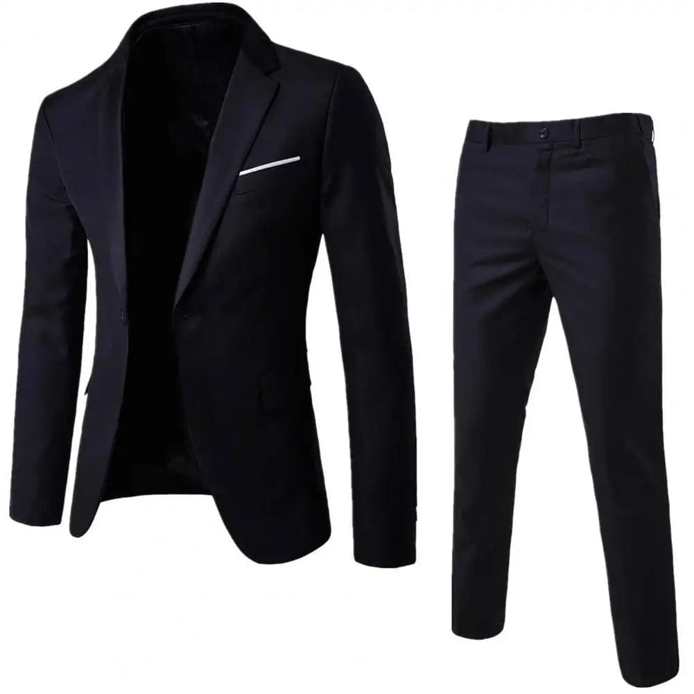 SHOWLU FASHION STORE black / 2XL 1 Set Trendy Men Suit Anti Deformation Formal Suit Turndown Collar Pure Color One Button Suit Set  Daily Wear