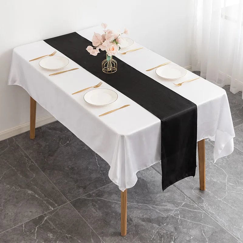 Showlu Fashion Store black / 30X275CM 12x108 Inch Satin Wedding Table Runners for Wedding Banquet Table Decorations Bright Silk Smooth Spring Party Chair Sashes Bows