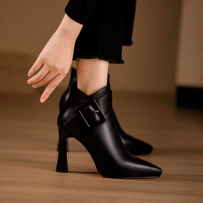 Showlu Fashion Store black / 34 2023 Hot Sale Ladies Shoes Ankle Women's Boots Elegant Modern Boots Women Solid Buckle Zipper Pointed Toe High Heel Female Shoes