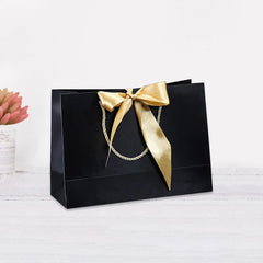 SHOWLU FASHION STORE Black / 35x30x10cm / 10pcs Wholesale Paper Gift Bags with Ribbon Bow Recycled Wedding Shopping Bags with Handles Clothing Cosmetic Jewelry Packaging Bags