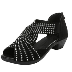 Showlu Fashion Store black / 36 2023 New Fashion Comfortable Sandals Women's Rhinestone Zipper Crystal Indoor Shoes Women's Open Toe Shoes