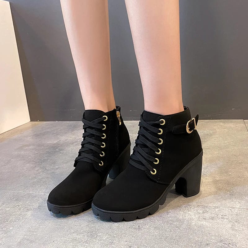  Showlu Fashion Store black / 36 New Spring Winter Women Pumps Boots High Quality Lace-up European Ladies Shoes PU High Heels Boots Fast Delivery Platform Boots