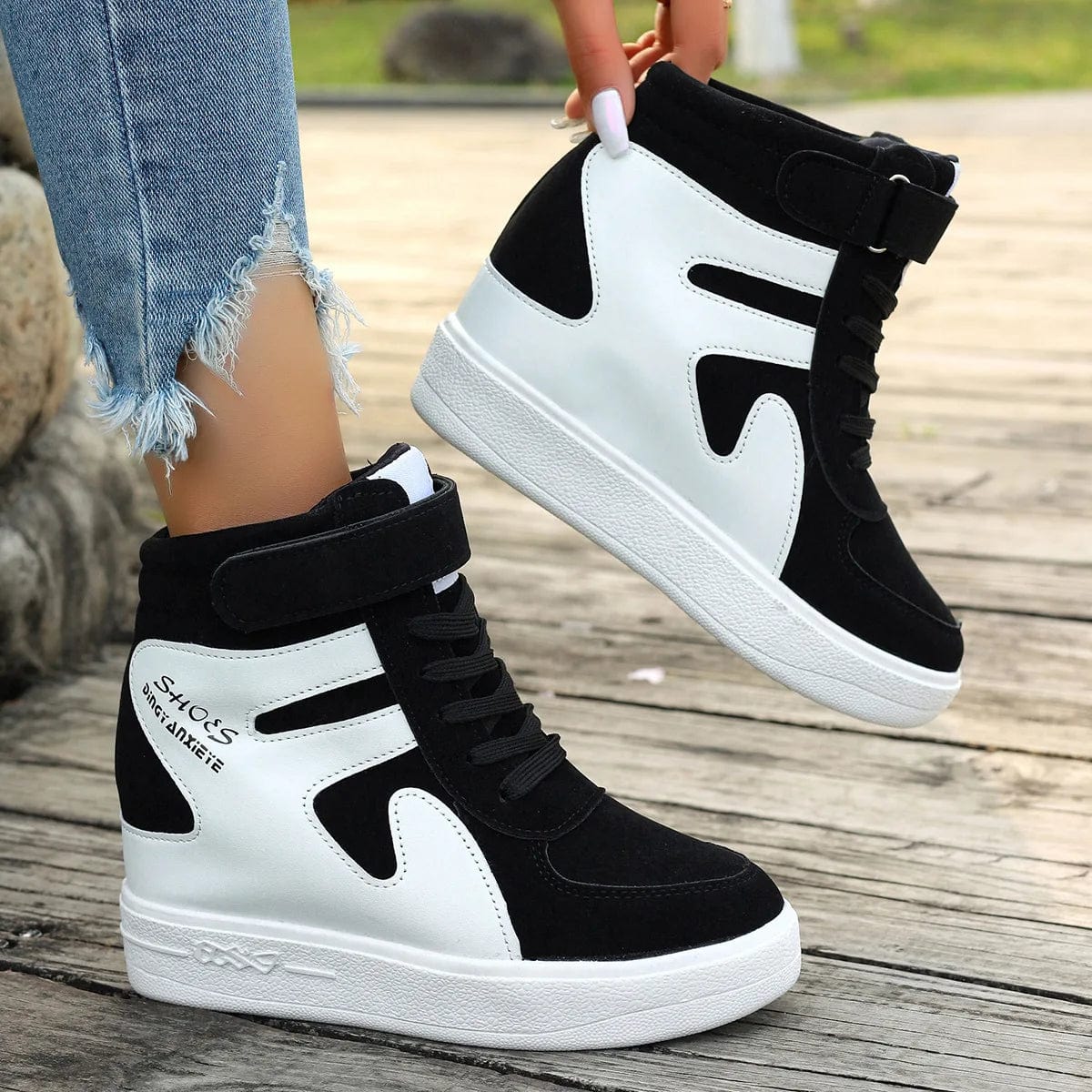 SHOWLU FASHION STORE black / 36 red sneakers women Black Platform Vulcanize Shoes Women High top Platform Sneakers women Casual Wedges shoes Womens Shoes autumn