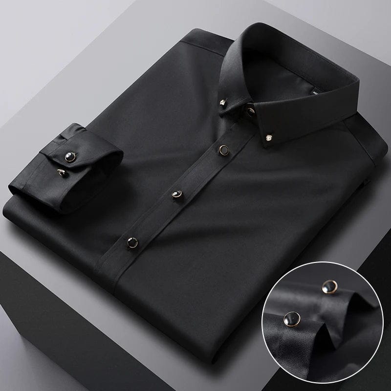  Showlu Fashion Store black / 38 Men's Party Dance Diamond Button-down Dress Shirt Without Pocket Long Sleeve Slight Strech Smooth Wrinkle Free Casual Shirts