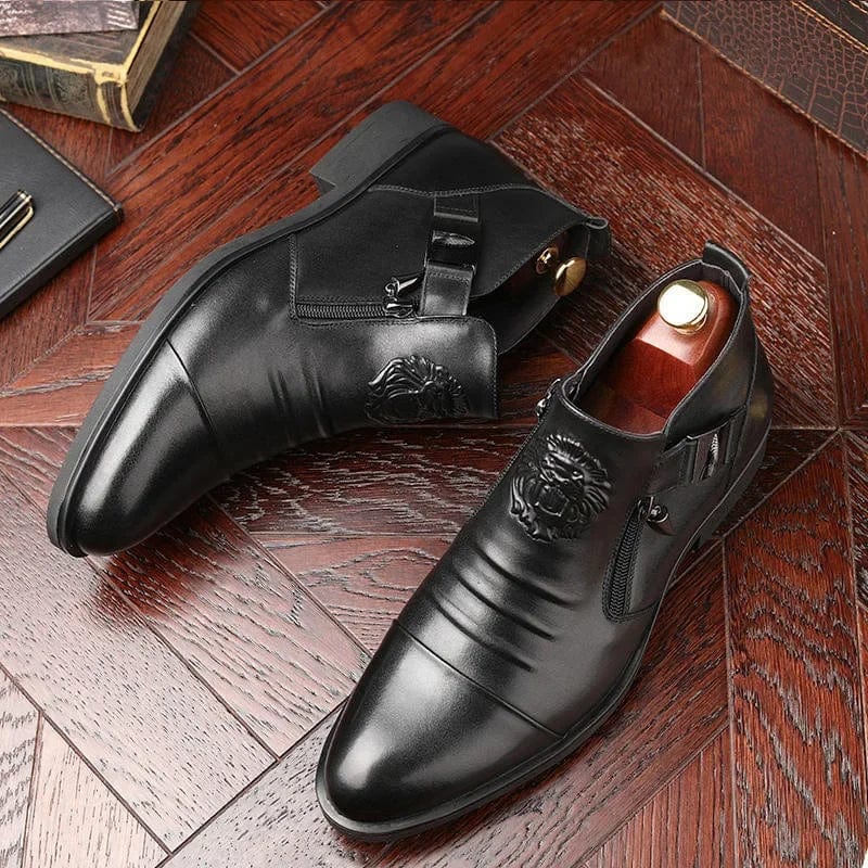  Showlu Fashion Store black / 39 High Top Men Shoes Autumn Men's Casual Leather Shoes Double Sided Zippered Boots Man  Ankle Boots  Pointed Toe  Low (1cm-3cm)