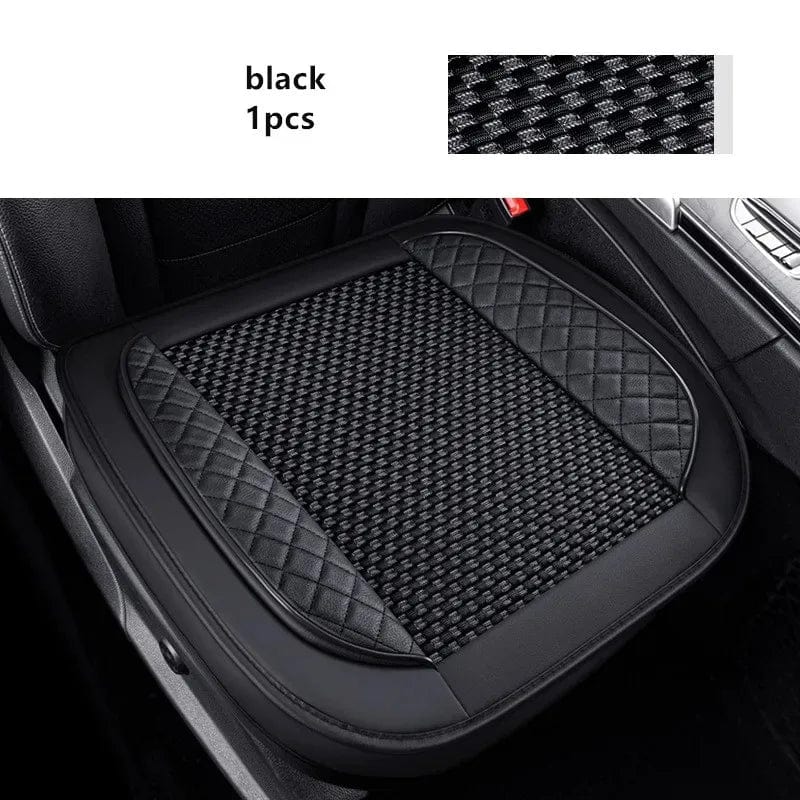 Showlu Fashion Store Black 3D Ice Silk+PU Leather Car Seat Cover Universal Seat Protector Non-slip Cushion Luxury Car Seat Upholstery Mat Accessories