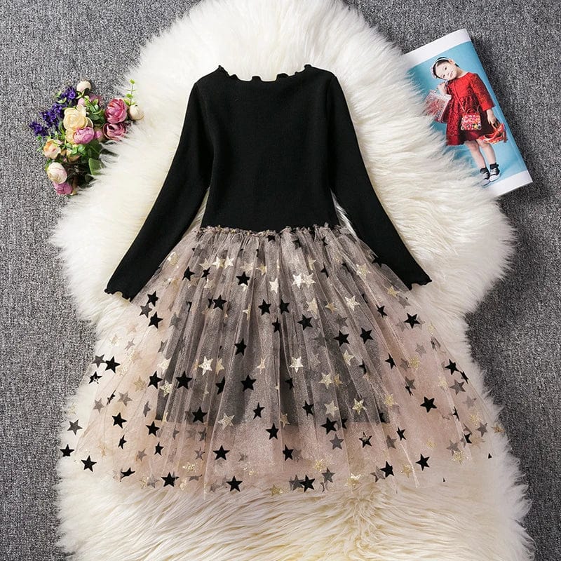  Showlu Fashion Store Black / 3T Kids Dresses For Girls Flower Lace Tulle Dress Wedding Little Girl Ceremony Party Birthday Dress Children Autumn Casual Clothing