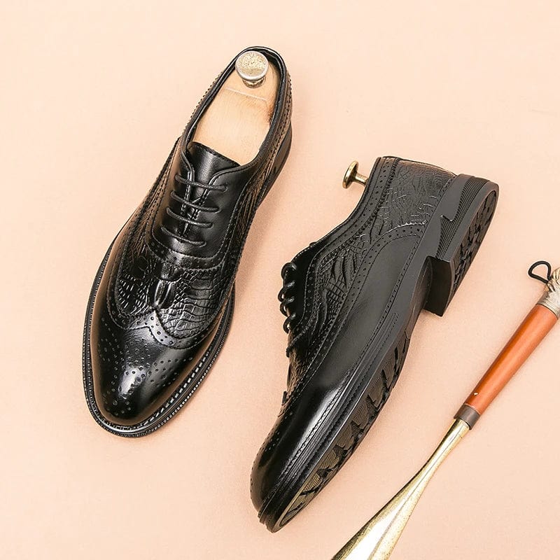 SHOWLU FASHION STORE black / 41 Luxury Men's Brogue Shoes Men SUIT Shoes Casual Formal Business leather Shoes Men brown Wedding Shoes Italian Dress banquet Shoe