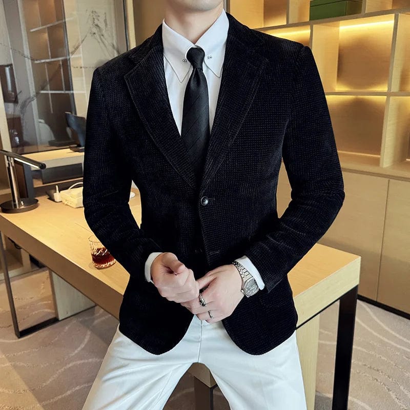 SHOWLU FASHION STORE black / 4XL Autumn Winter Chenille Velvet Suit Jacket Men Slim Fit Business Social Men Blazers Fashion Wedding Banquet Party Dress Coats