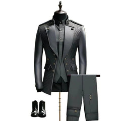 SHOWLU FASHION STORE black / 4XL New Men Suit Slim Fit  Patchwork Stand Collar Double Breasted Blazer & Pants 2Pcs Set  Business Casual Prom Suit Suits for Men