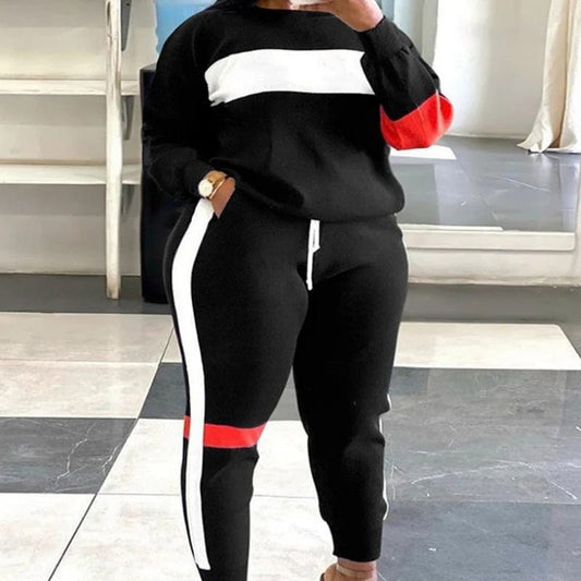 SHOWLU FASHION STORE Black / 4XL Women Two Piece Sets Print Pant Sets Long Sleeve Tops Plus Size Outfits Drawstring Y2k Trousers Sweatshirts Suits Work Spring