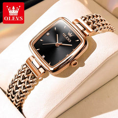 SHOWLU FASHION STORE black 9951 OLEVS Quartz Watch for Women Elegant Rose Gold Stainless Steel Square Watch Original Ladies Wristwatches Jewelry Set Gift Luxury