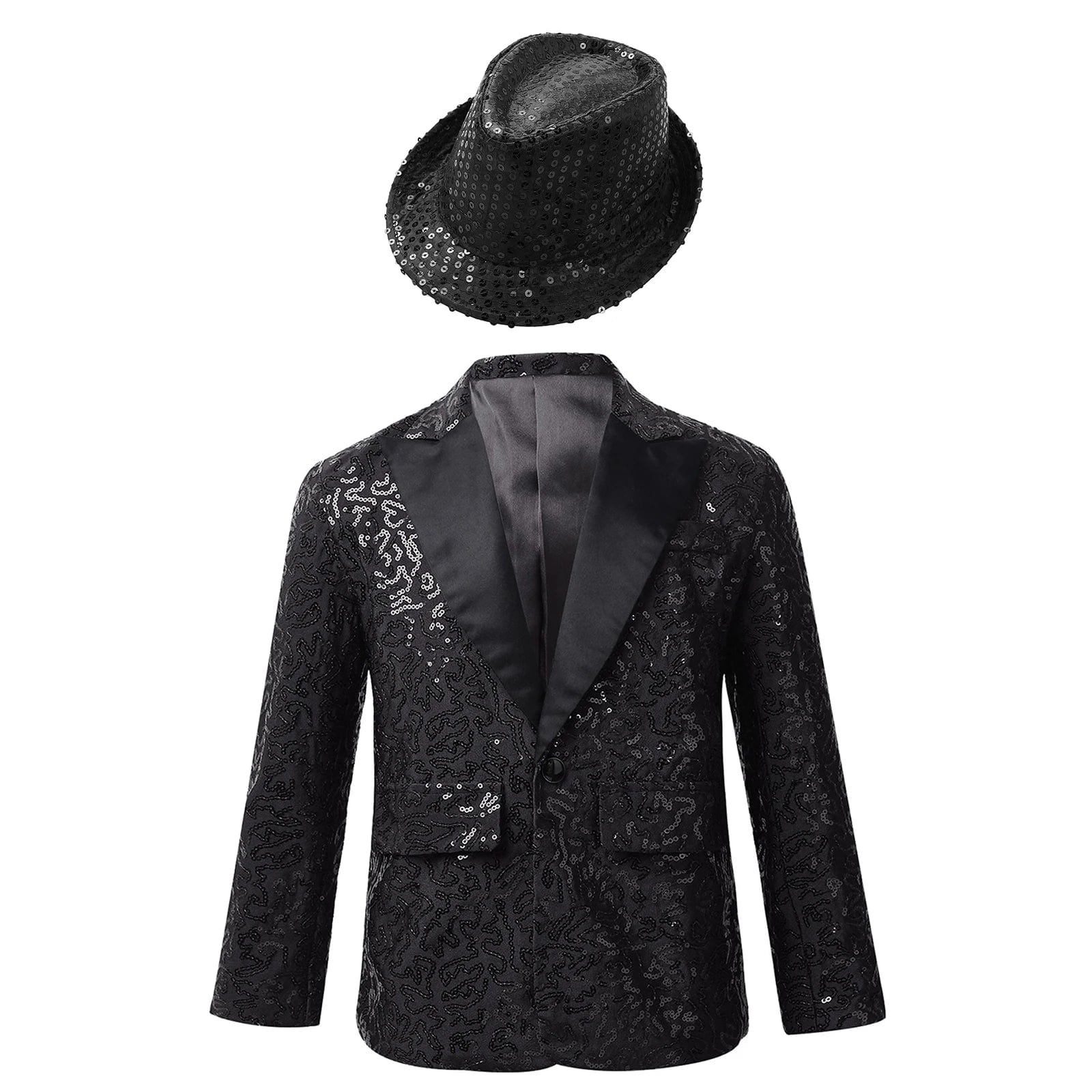  Showlu Fashion Store Black A / 6 Kids Boys Stylish Sequins Suit Lapel One Button Jacket Coat Wedding Banquet Party Modern Jazz Dancing Performance Blazer Tuxedo