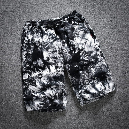  Showlu Fashion Store Black and white flowers / XL Special Body 10XL Loose Tie-Dye Overweight Man Men's Shorts