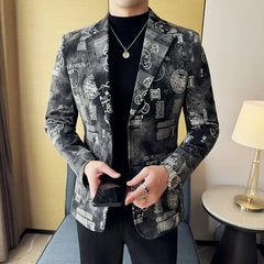 SHOWLU FASHION STORE black / Asia 4XL 80-88kg Men's Jacquard Denim Suit Jacket High-quality Luxury Blazer 2024 Autumn New Business and Leisure Wedding Groom's Dress Jacket