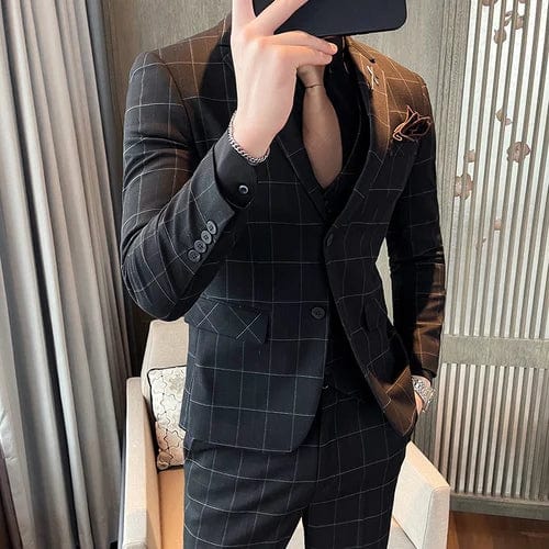 SHOWLU FASHION STORE black / Asia M  45-55kg (Blazers+Pants+Vest )2023 Men Blazers 3 Piece Set Male Bridegroom wedding Dress Autumn Slim Fit Business Formal Suits Luxury 4XL