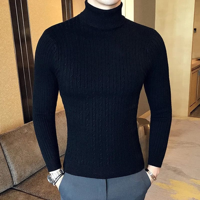 Showlu Fashion Store black / Asia S Autumn Winter Turtleneck Pullovers Warm Solid Color Men's Sweater Slim Pullover men Knitted sweater Bottoming Shirt