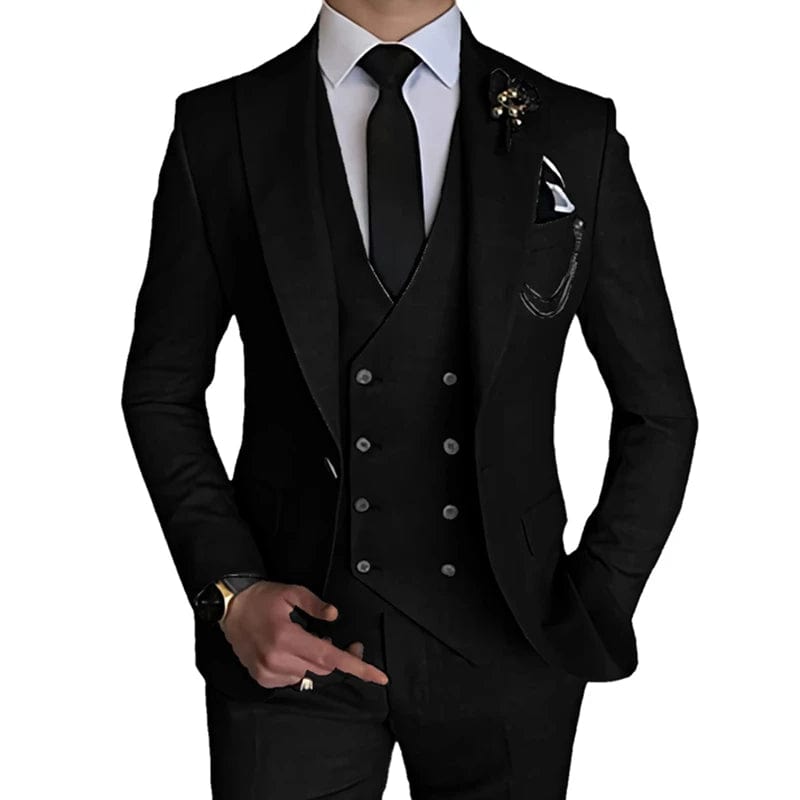 Showlu Fashion Store black / Asian 3XL is US L 2023 Fashion New Men Leisure Boutique Business Solid Color Wedding Suit Coat Pants Vest 3 Pcs Set Dress Blazers Jacket Trousers