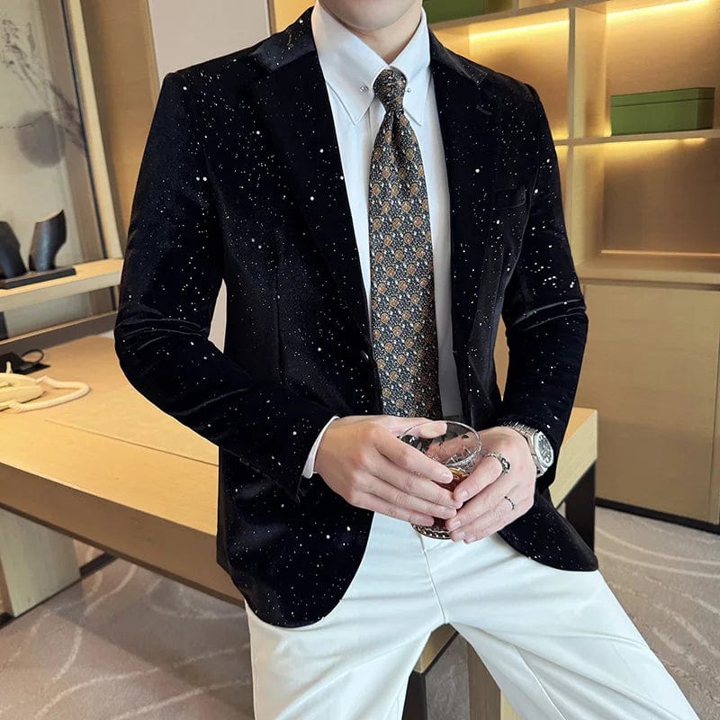 SHOWLU FASHION STORE black / Asian M 48-55KG 2024 Autumn New Velvet Jacket Men's Blazer Business Fashion Hot Stamping Printed Suit Jacket High-quality Luxury Dress Suit