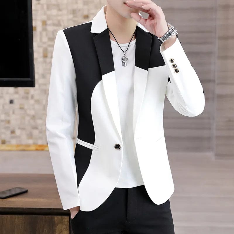  Showlu Fashion Store black / Asian M is Eur XS Men Casual Blazer Stitching Color Business Slim Fit Suit Coat High Quality Long Sleeve Male Formal Single Buckle Suit Jacket