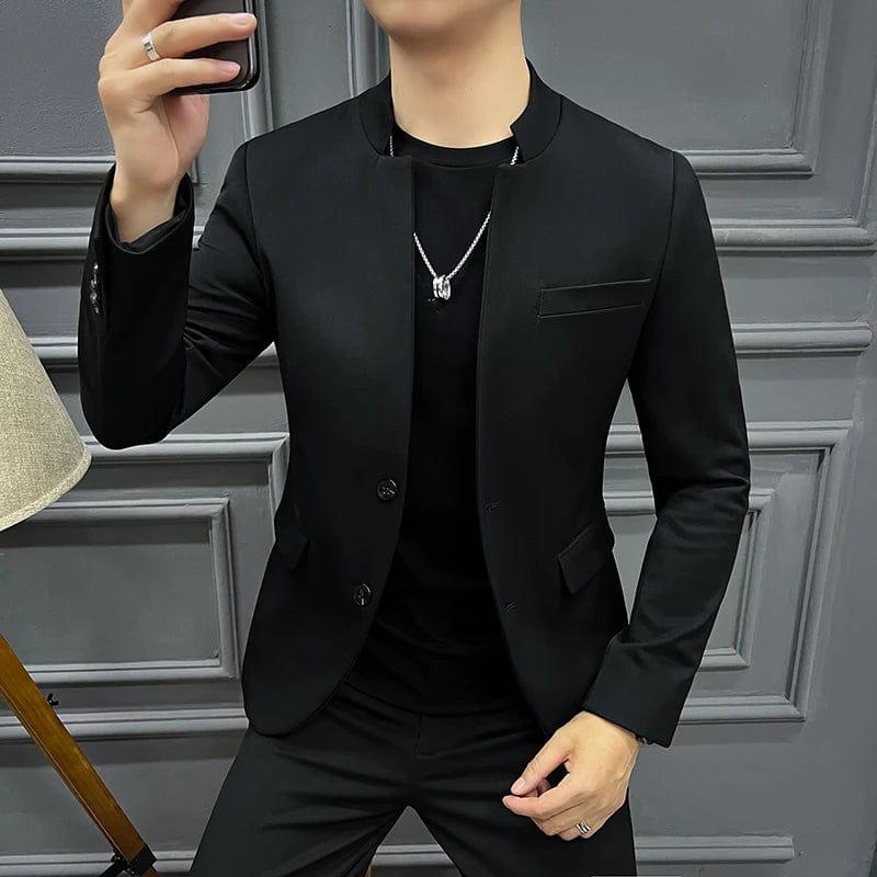 SHOWLU FASHION STORE black / Asian M is Eur XS Sinicism Men Blazers Suits Jackets Stand-up Collar Business Casual Suits Coats Male Slim Fit Stand Collar Solid Color Tuxedo 4XL