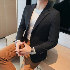 SHOWLU FASHION STORE Black Blazer / 2XL Man Suits and Blazers White Business Coats Dress Jackets Waffle Jacket for Men Clothing Korean Style Clothes Simple Breasted