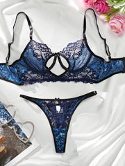  Showlu Fashion Store Black Blue / S MUZISKAT 2024 New Women's Underwear Sets Fashion Color Collision Lace Hollow Low-Cut Erotic Lingerie Two-Piece Onlyfans