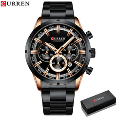 SHOWLU FASHION STORE black box / CHINA Curren Men's Watch Blue Dial Stainless Steel Band Date Mens Business Male Watches Waterproof Luxuries Men Wrist Watches for Men