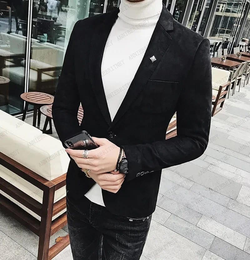 SHOWLU FASHION STORE black / Custom Blue Suede Men Blazer Slim Fit Cusotm Tide Jacket Smart Business Tailored Men Suit Coat  Male Blazer Costume Homme (Only Jacket)