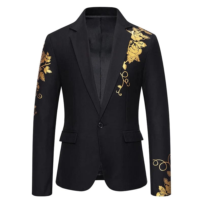  Showlu Fashion Store Black / EUR  M New Men Business Social Suit Jacket Black / White / Royal Blue Fashion Men's Wedding Prom Party Rose Printed Blazers Coats