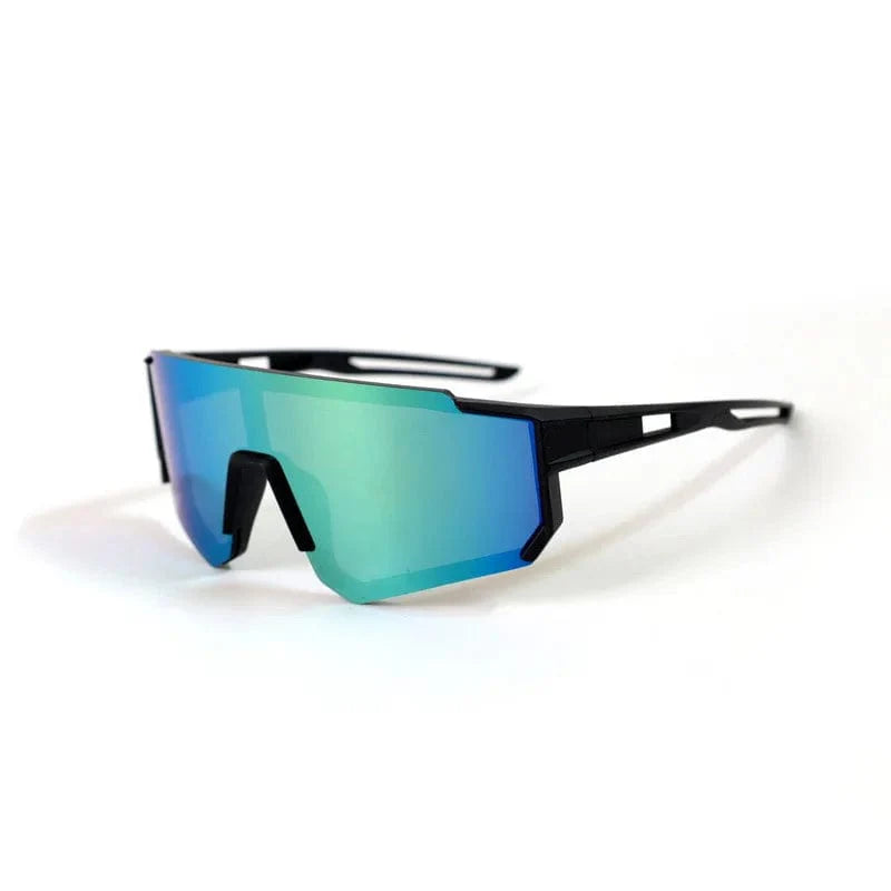 Showlu Fashion Kids UV400 sports sunglasses in black and gold with colorful lenses, designed for boys and girls outdoor cycling.
