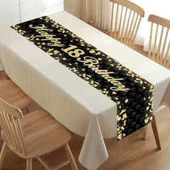 Showlu Fashion Store Black Gold Happy Birthday Table Runner 18 21 30 40 50 60th Birthday Party Decoration For Home Adult Anniversary